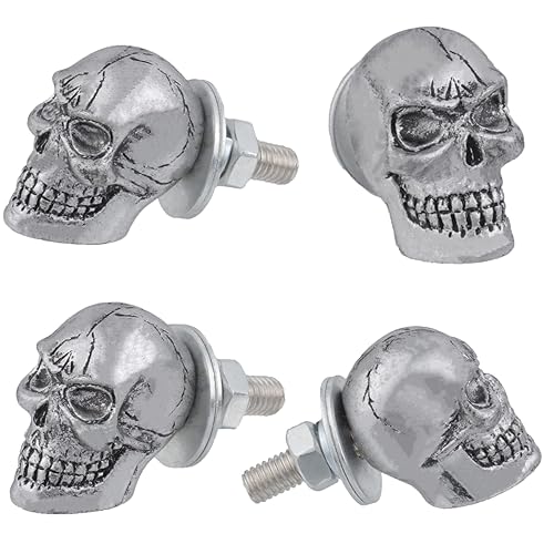 Lunsom Sujetadores de matrícula, paquete de 4 tornillos de repuesto con forma de calavera, aptos para la mayoría de motocicletas, vehículos,