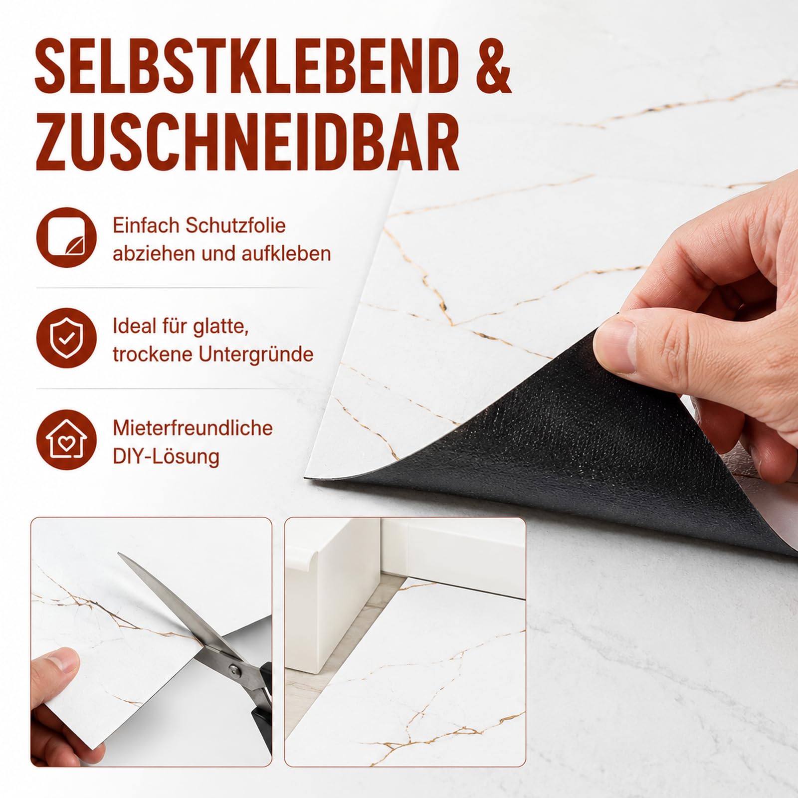 CYEER 40 unidades/3,6 m² revestimiento del suelo autoadhesivo PVC 30 x 30 cm, vinilo autoadhesivo mármol blanco, azulejos autoadhesivos para salón, baño