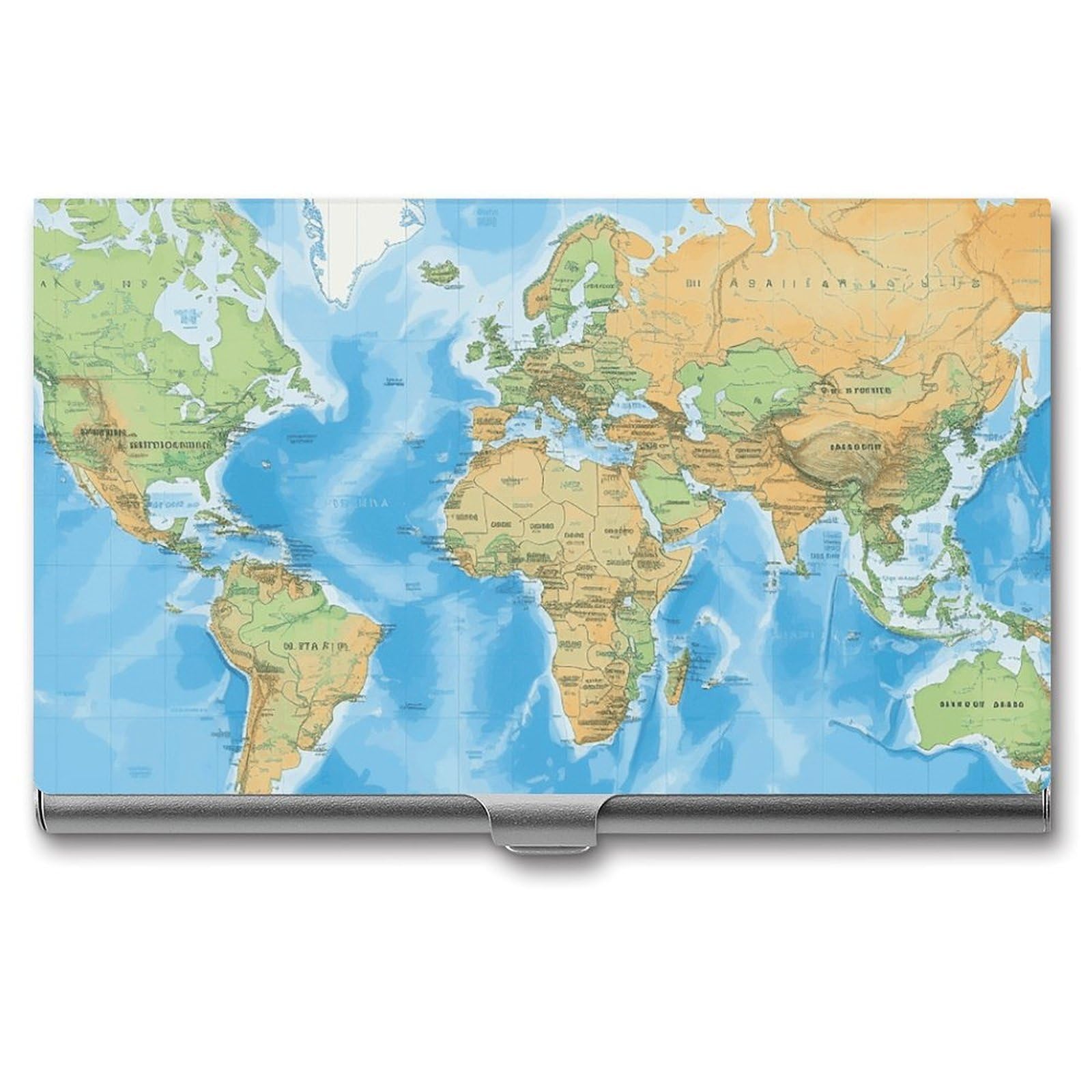 BTCOWZRV Map Business Card Holder Metal Slim Business Card Case, Pocket Card Holder for Men Women Purse Name Card Holder Stainless Steel Wallet Credit ID Case for Office