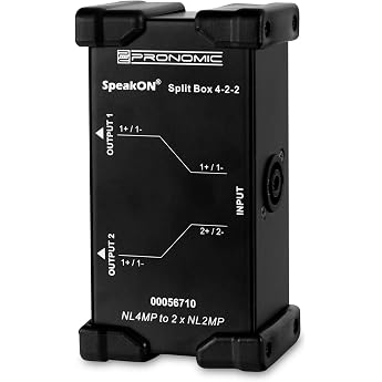 Pronomic Speakon Split Box 4-2-2 - Splitter / Merger for Speakon Cable - Splits 4-Pin Signal into 2x 2 Pin - Original Neutrik Sockets - Robust Steel Housing - Black