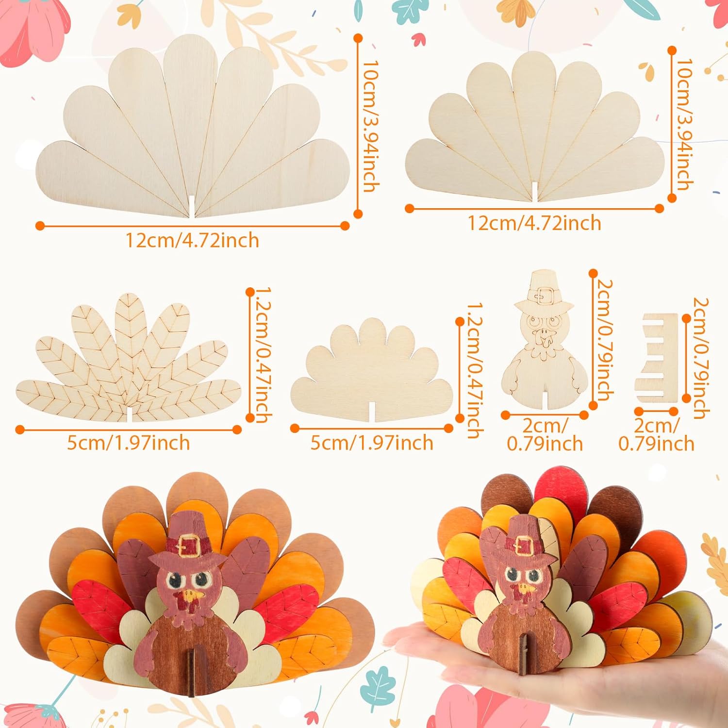 Blueweenly 12 Set Thanksgiving Turkey Painting Craft Kits for Kids, Art Wooden Painting Sets for Thanksgiving Party Favors DIY Turkey Supplies with Markers Birthday Supplies Make Your Own Craft Kits