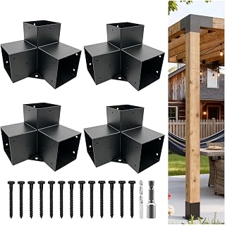 DEVALLEY 3-Way Pergola Right Corner Brackets Kit,DIY Woodwork Brackets for 6" x 6" (Actual:5.5" x 5.5") Lumber for Patio Pergolas, Gazebos, Log Cabin W/Hardware - 4Pack