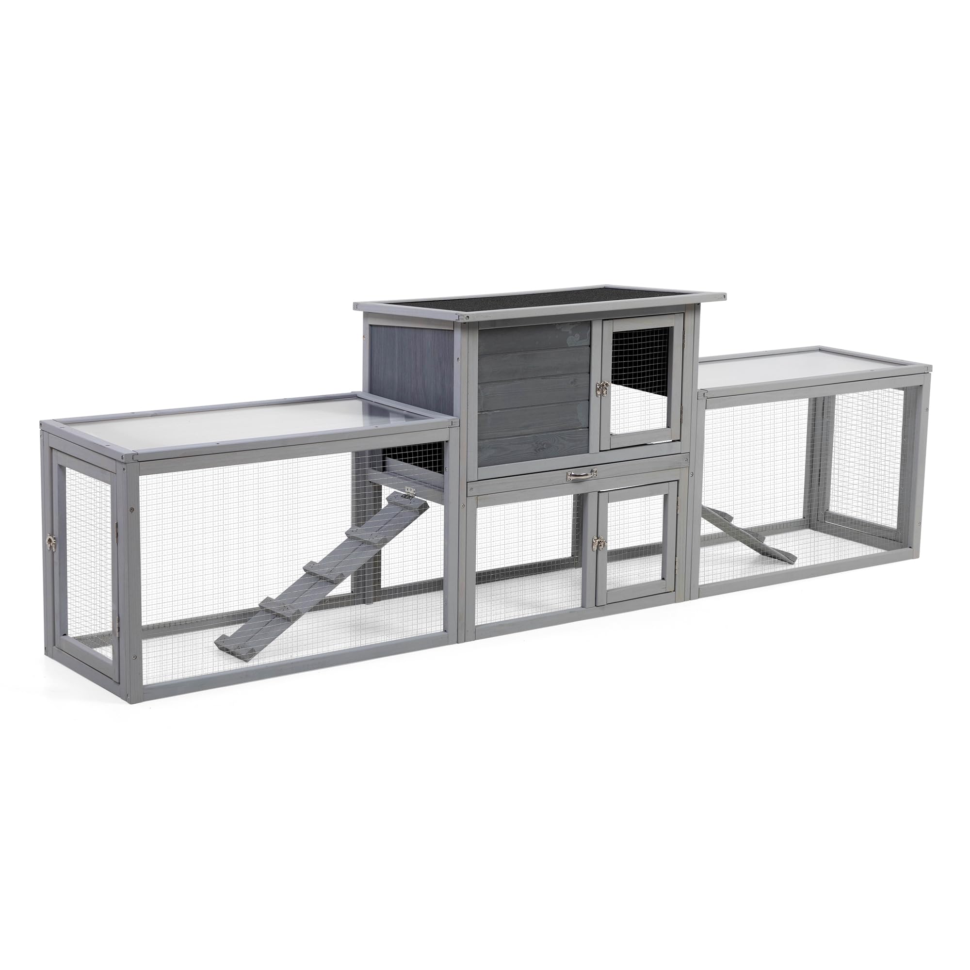 Large Three Box Rabbit cage,for Indoor and Outdoor Use, Gray