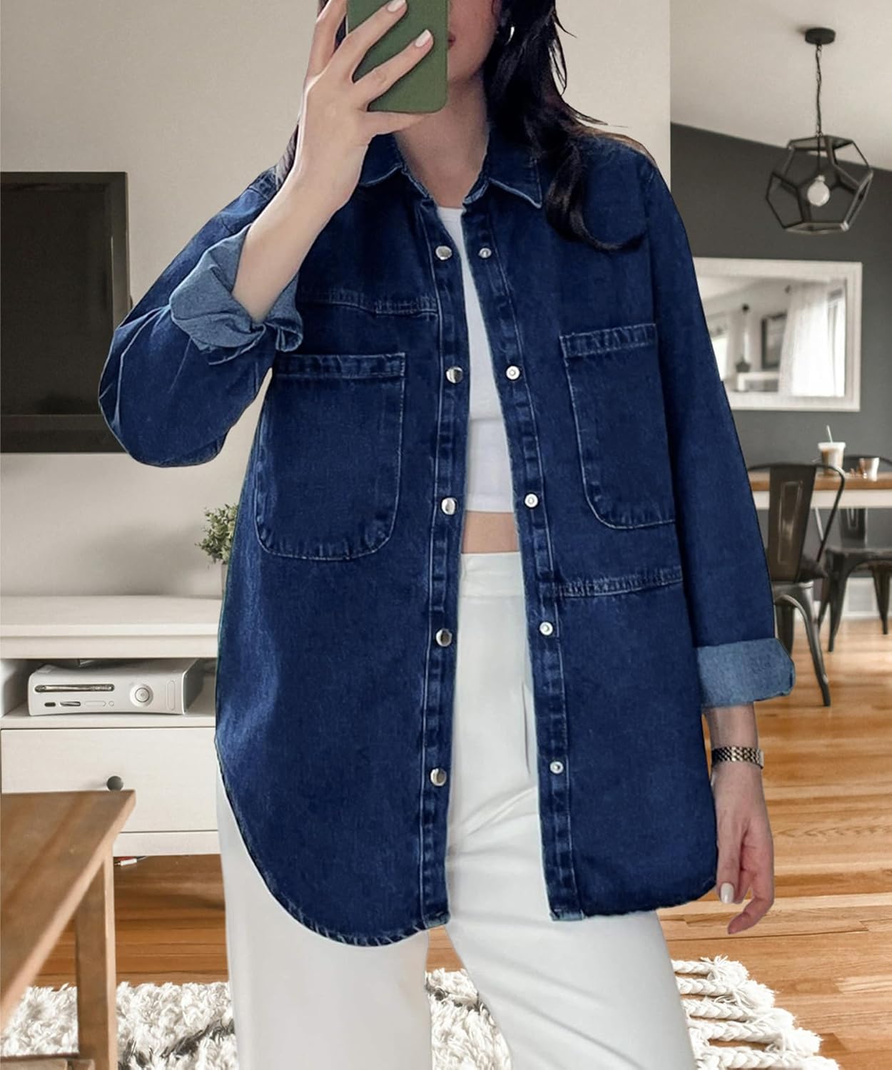 FairBeauty Women’s Denim Shacket Long Sleeve Button Down Shirts Western Jeans Jackets With Pockets - Image 4