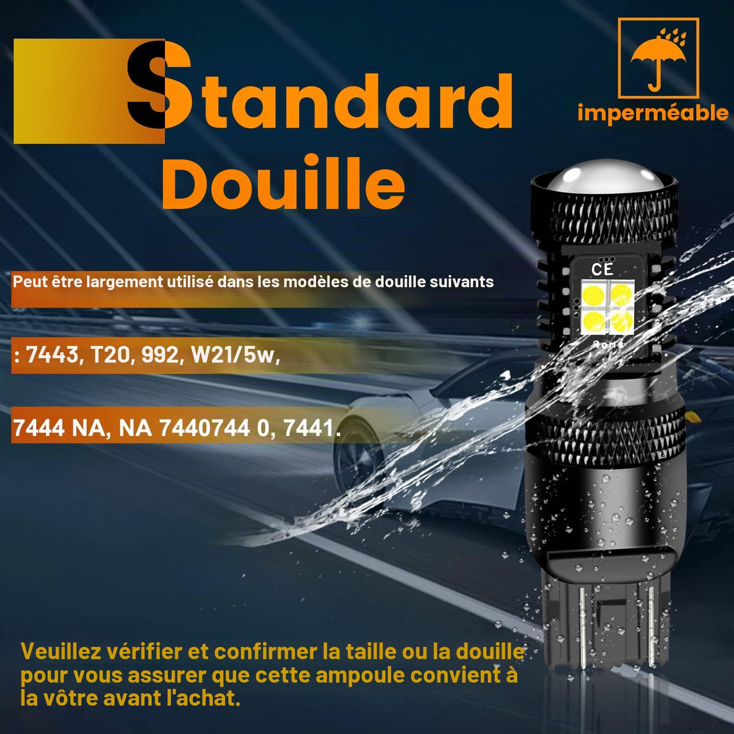 Keiurot 7443 7444NA Ampoule W21/5W Ampoules LED Utilisé Pour Feux de Recul Feu Arrière Phares Antibrouillard DRL Feux de Jours Ampoules de Stop Pour Voiture et moto Blanc 2PCS