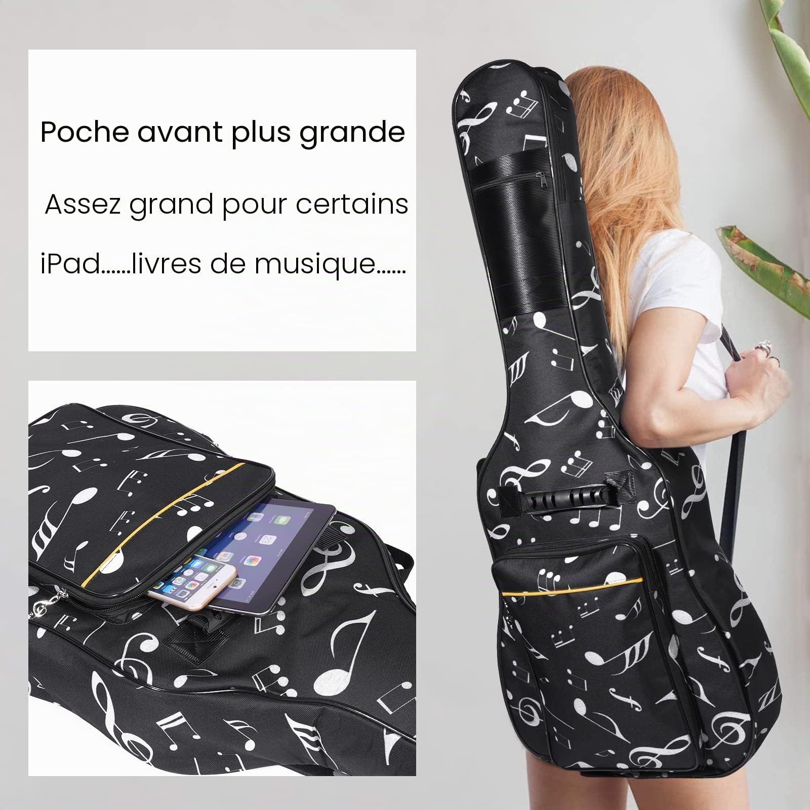Étanche Oxford Guitar Bag 39/40 / 104.1cm Modèle de coque musicale rembourré Sac de voyage en nylon pour guitare électrique Guitare acoustique Guitare classique et résistant à l'impact