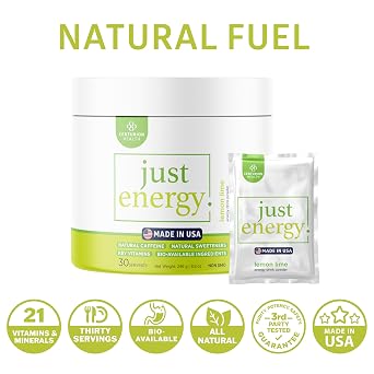 Just Energy Drink Powder, Refreshing Lemon Lime Energy Drink Mix with 21 Energy-Boosting Ingredients, Includes B Vitamins, Choline, Zinc, Chromium and Inositol, 30 Servings