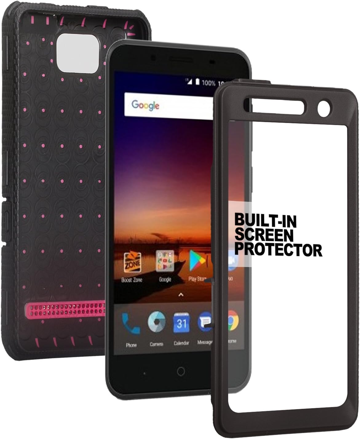 Compatible For ZTE Majesty Pro Case, ZTE Majesty Pro Plus Case, Heavy Duty Belt Clip Holster [Built In Screen Protector] Full Body Coverage Rugged Protection for ZTE Majesty Pro Z799VL, Black