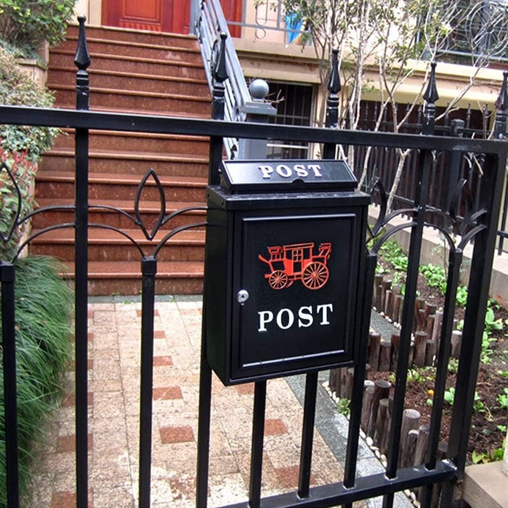 HBJWOV Black Mailbox, Outdoor Rain-Proof Wall Postbox with Lock, Creative Letterbox, Home