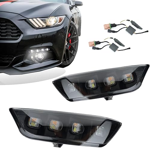 Switchback - Lámpara LED antiniebla frontal color blanco y ámbar, secuencial, intermitente, accesorios para Ford Mustang 2015-2017 Convertible Coupé
