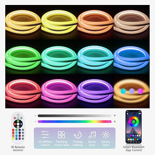 Miniatura 2 de Tira de luces LED de neón RGB de 100 pies  98.4 ft, tira de luz LED flexible impermeable IP65 para dormitorio, sincronización de música, cambio de