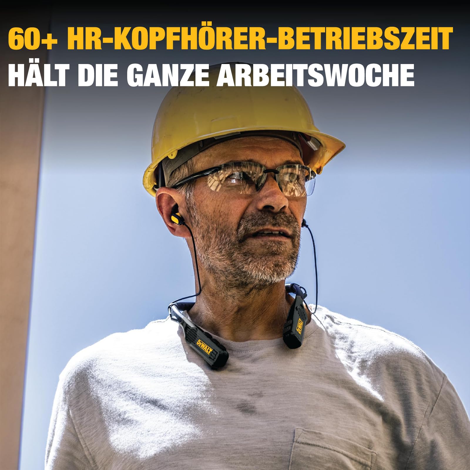 DEWALT Heavy Duty Black Edition 2-in-1 Bluetooth Nackenbügel-Kopfhörer mit Lautsprecher, kabelloses Headset für Baustelle, 60+ Std. Laufzeit, IP56, Freisprechen, inkl. Tragetasche