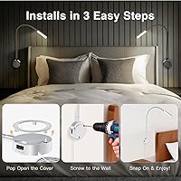 Vista 8 de VST Luces para Libros para Cabecero, Lámpara de Lectura Montada en la Pared de la Mesita de Noche, Luz de Lectura Táctil para Ajustar la Temperatura