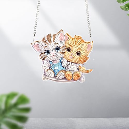 Tontut Kits de pintura de diamantes para el día de San Valentín, decoración colgante, pintura de arte de diamantes de dos gatitos, bricolaje de