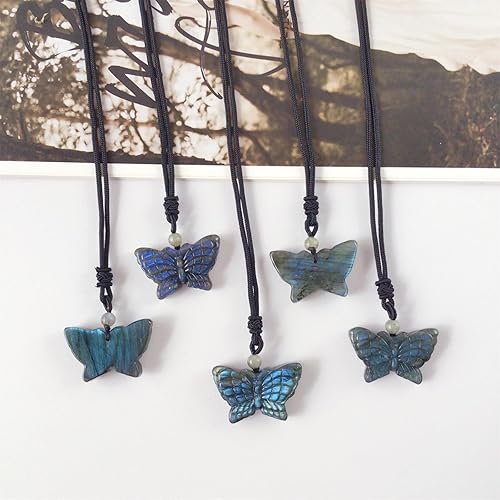 Miniatura 3 de EDEN'S CALL Collar con colgante de piedra de cristal natural, cordón negro ajustable, collar de mariposa de cuarzo tallado