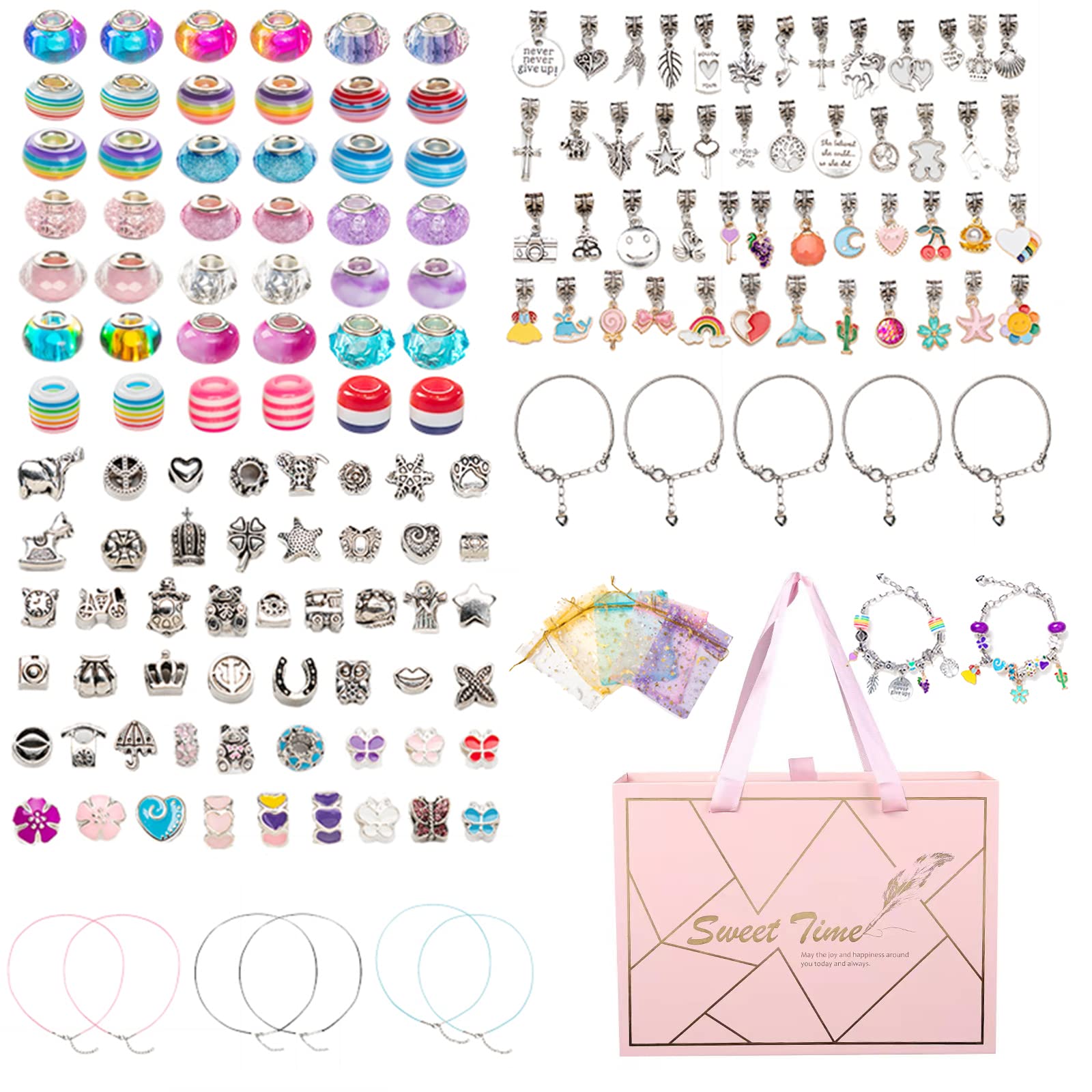 Beauenty 159 Pcs Charm Bracelet Making Kit for Girls,DIY Jewellery Making Kit with Bracelets Pendant Beads, Unicorn Mermaid for Arts and Crafts Jewelry Gift for 6-12 Years Old Birthday Gift (Colour 1)