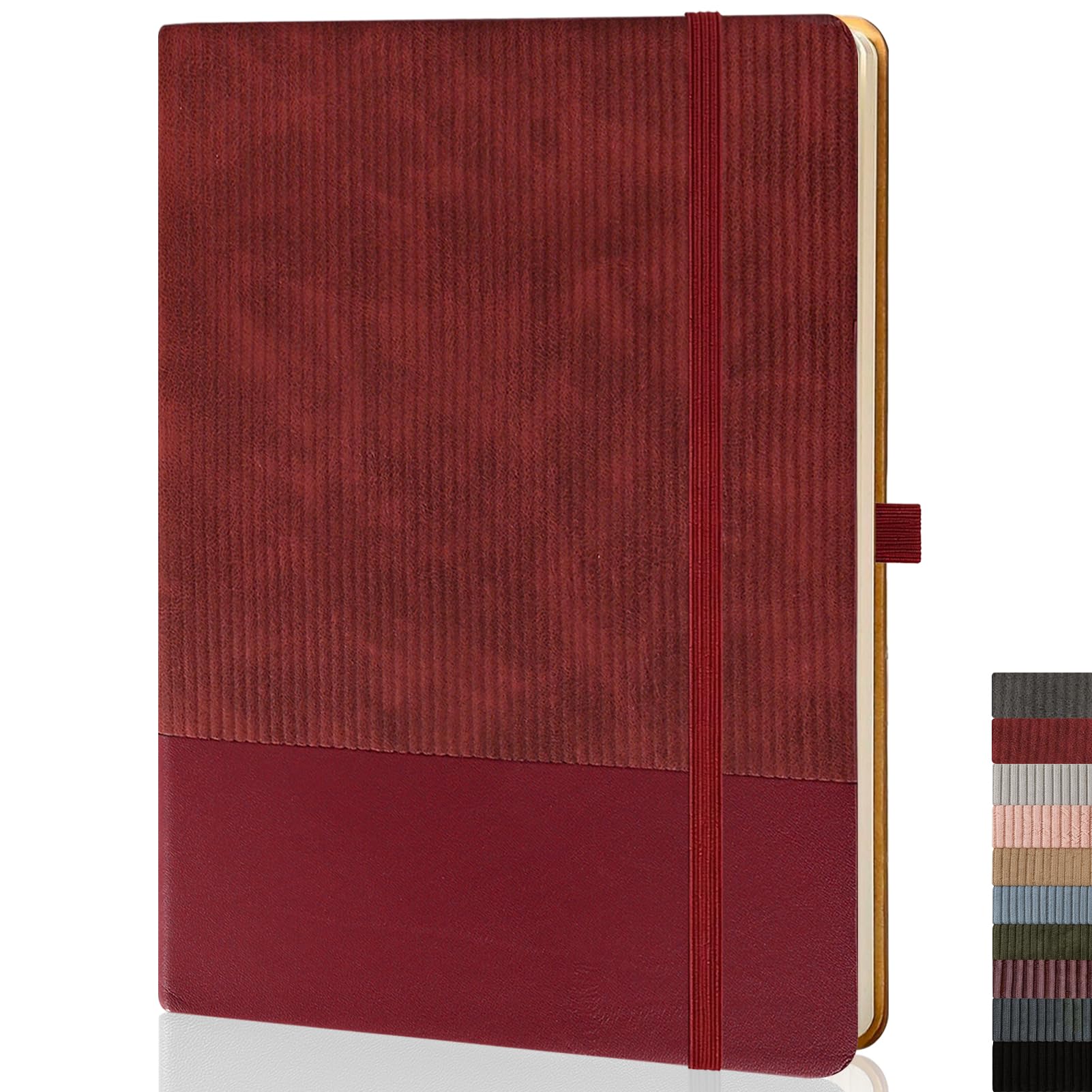 XLOXFU A4 Notebook Lined Journal, 110 Pages, Softcover Spliced, Leather Diary for Women, Men, Notepad with Pen Loop for Writing, 21 x 27.9cm - Winered