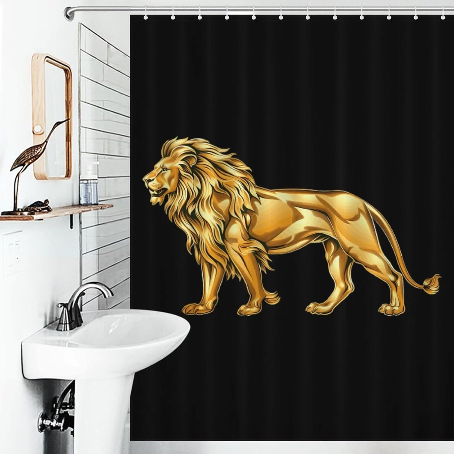 Golden Lion Funny Shower Curtains Washable Bath Curtain Liner with Hooks for Bathroom Bath Tubs 55x72Inch（140x183cm）