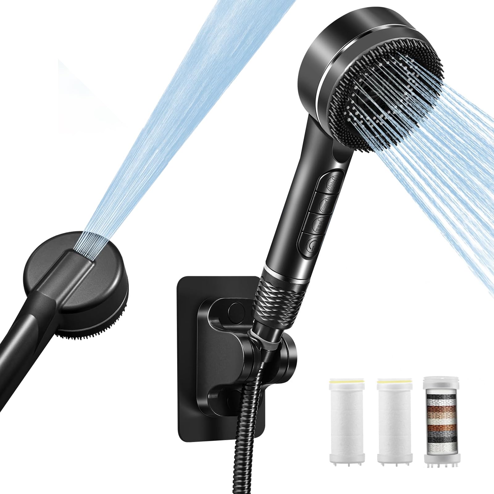 CHOUPIJIANG Filtered Shower Head, 4 Spray Modes ShowerHead with Handheld,High Pressure Filter Shower Head with Hose,3.5 inch Round Water Softener