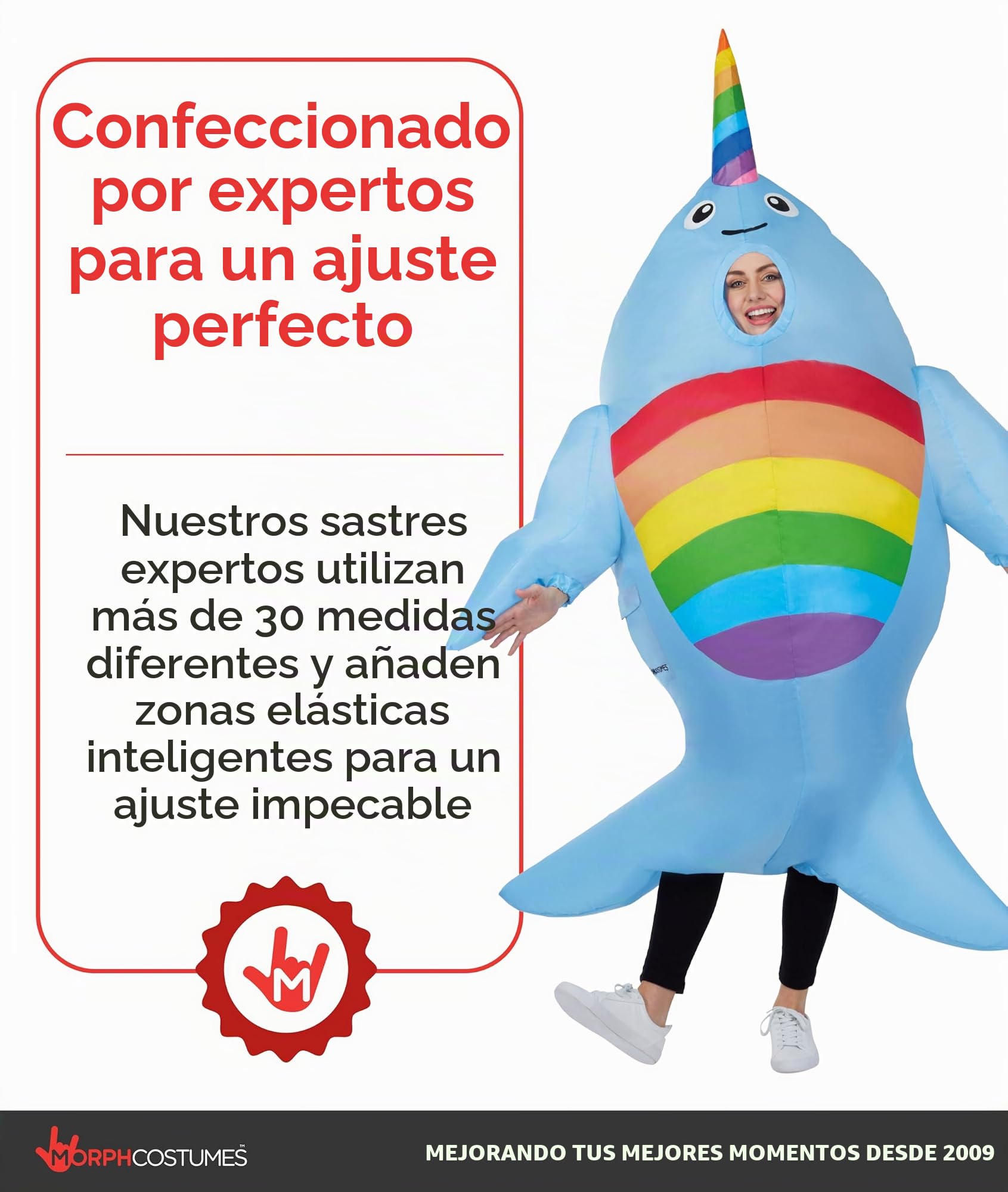 Morph Disfraz Hinchable Narval Ballena Adulto, Disfraz Pez Mar, Disfraces Carnaval & Halloween, Talla única