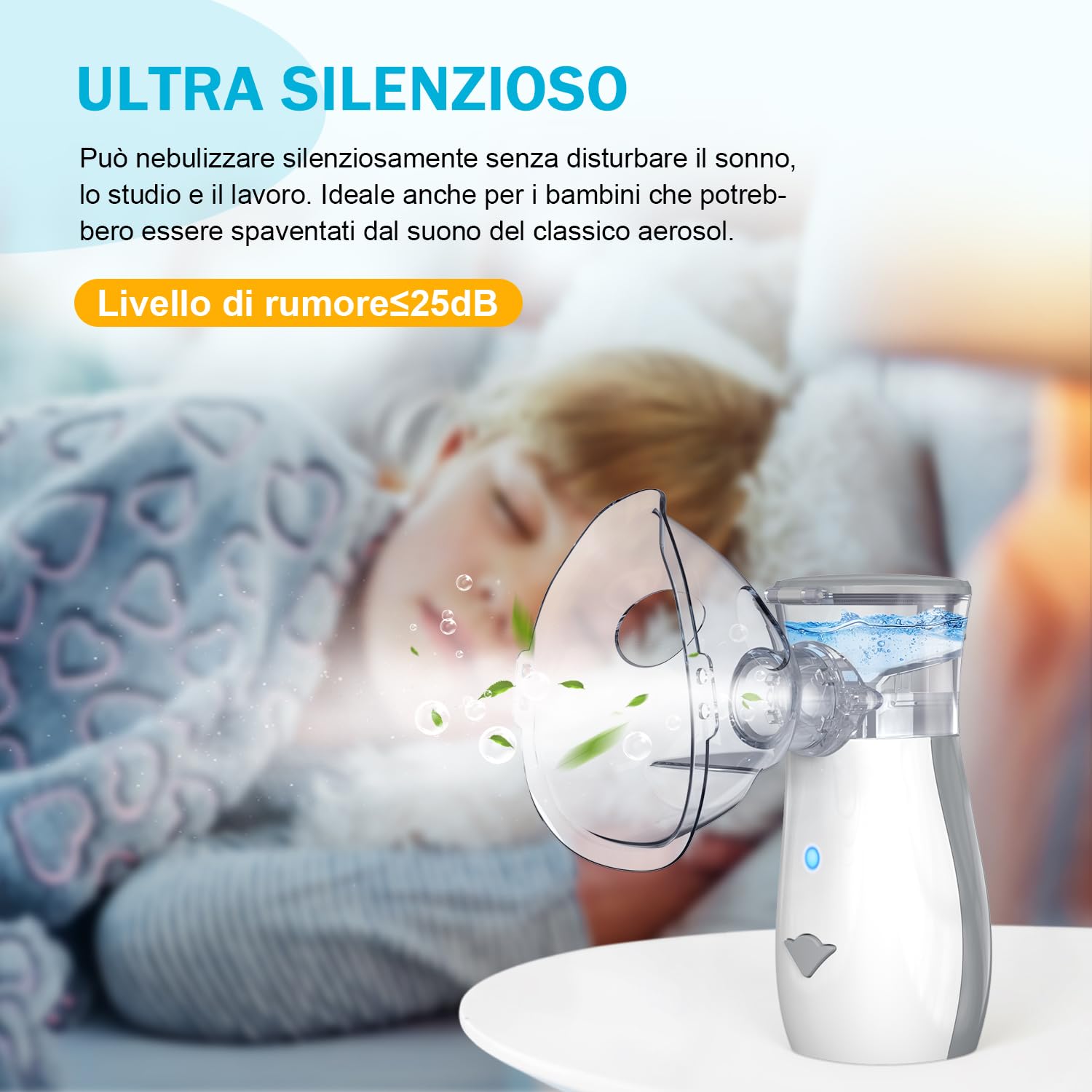 Aerosol Portatile Silenzioso, AU YAT Macchina Aerosol Adulti, USB-C Ricaricabile Aerosol Portatile con 2 Maschere e Boccaglio, 2 Modalità Regolabili, Aerosol Ultrasuoni per Viaggi e Uso Domestico