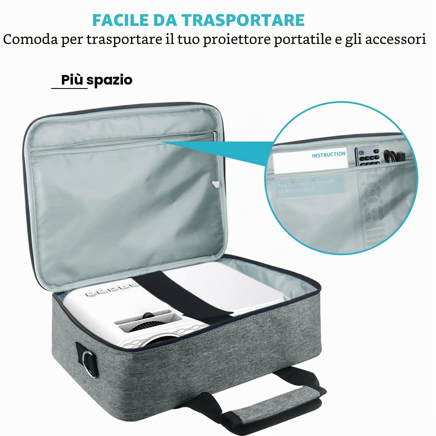Boczif Custodia per proiettore, custodia portatile da viaggio con scomparto per laptop e tracolla regolabile per mini proiettore e accessori