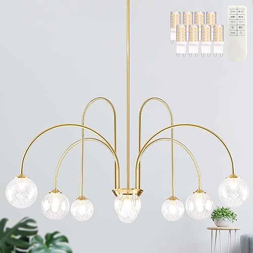 Miniatura 20 de Candelabro Sputnik de níquel con 8 luces colgantes de globo de 38.5", lámpara Sputnik moderna con pantalla de globo de vidrio esmerilado, lámpara
