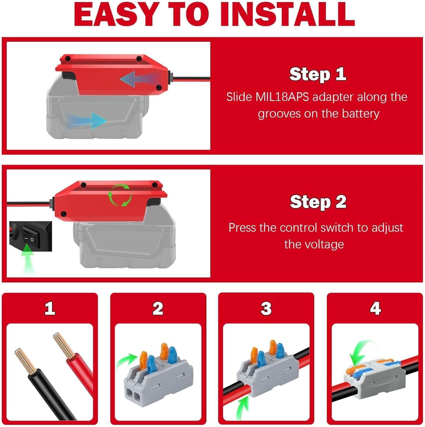 18V to 12V Step Down Converter for Milwaukee, Power Wheel Adapter for Milwaukee M18 Battery with Cigarette Lighter Plug, DC 13V 10A 130W Voltage Converter for Car DIY(No Battery)
