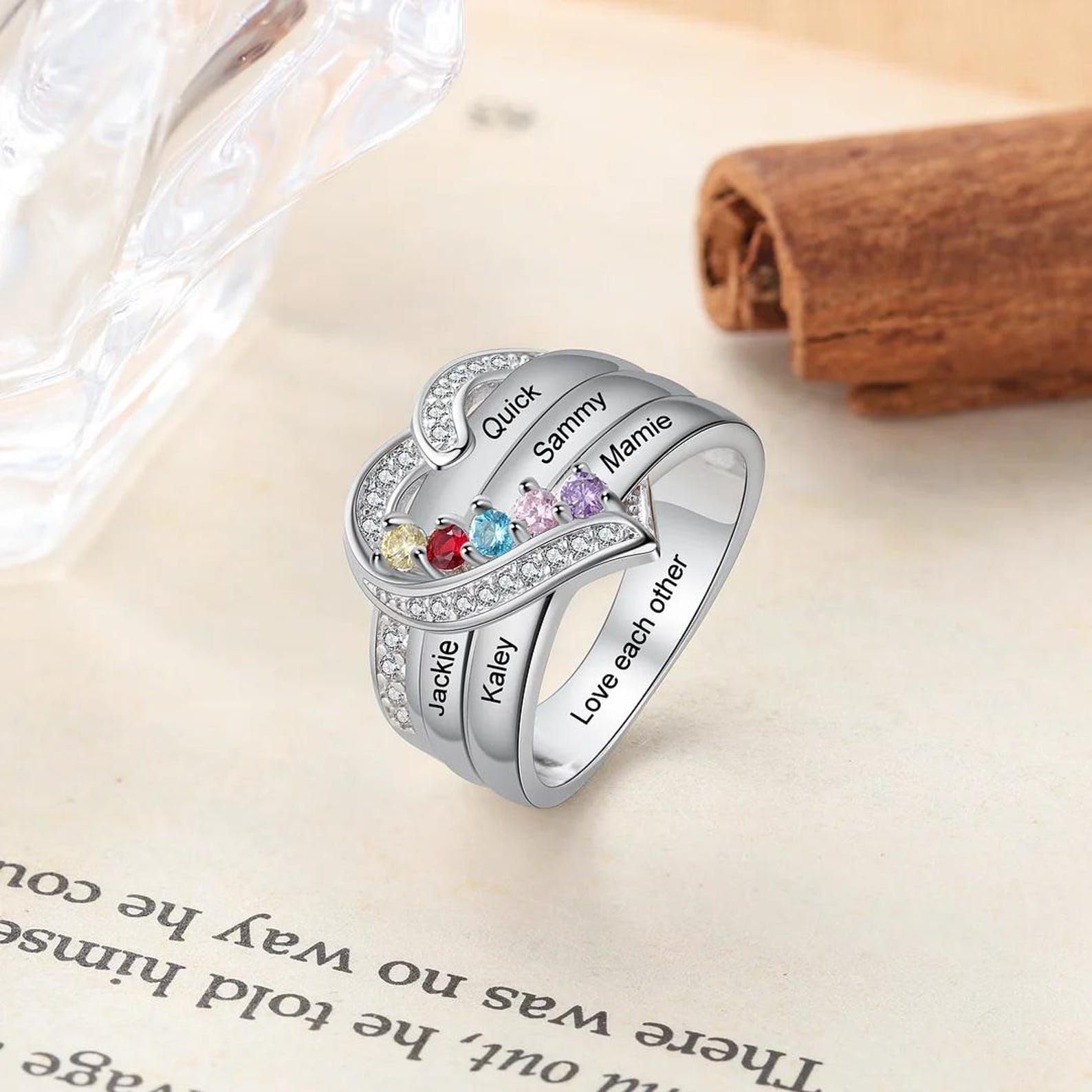 Redonda personalizada piedra preciosa anillo plata de ley 925 Declaración personalizada anillo madres con piedras de nacimiento para mamá abuela joyería hecho a mano a medida