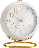 rjuwurv Silent Non-Ticking Retro Metal Alarm Clock - Vintage Desk Bedside Clock with Gold Hands, Milk White