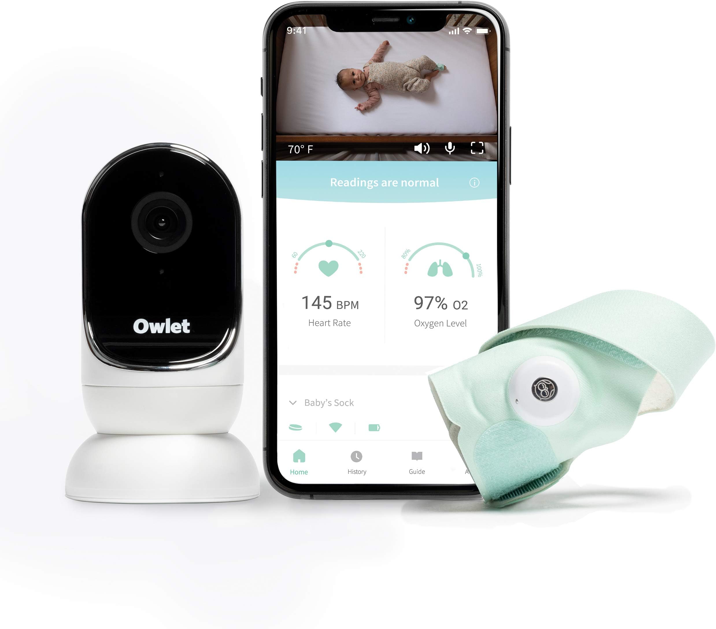 Owlet Baby Monitor Duo - New Smart Sock 3 + HD Video Cam - Tracks Heart Rate, Oxygen, and Sleep Trends from Anywhere, Plus Sound & Motion Notifications.