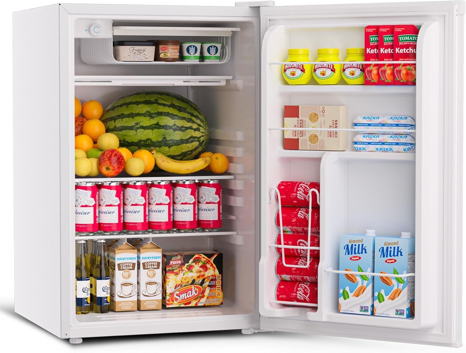 4.5 Cu.Ft Mini Fridge with Freezer, Single Door Small Refrigerator, Dual Zone Temperature Control, 7 Settings, Removable Shelves, Quiet Energy-Saving Dorm Fridge for Bedroom, Office, Dorm