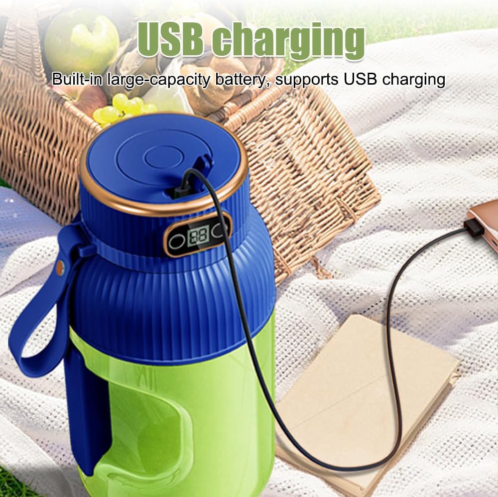 Portable Blender Cup,1200ML Juice Cup Blender with Digital Display USB Rechargeable for Kitchen Travel Office Gym