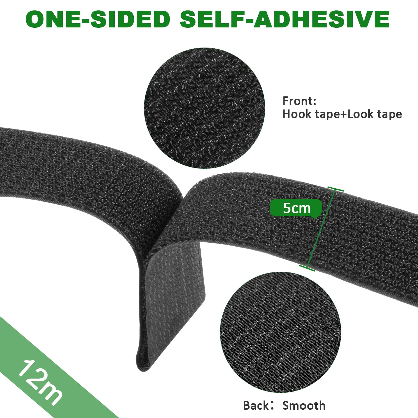 Sangles de Câble Réglables de 12m avec 40 Boucles, Sangle de Fixation à Crochet et Boucle Pour la Gestion des Câbles, Aongueur de Coupe Libre, Attaches Réutilisables en Nylon(12m x 5cm)