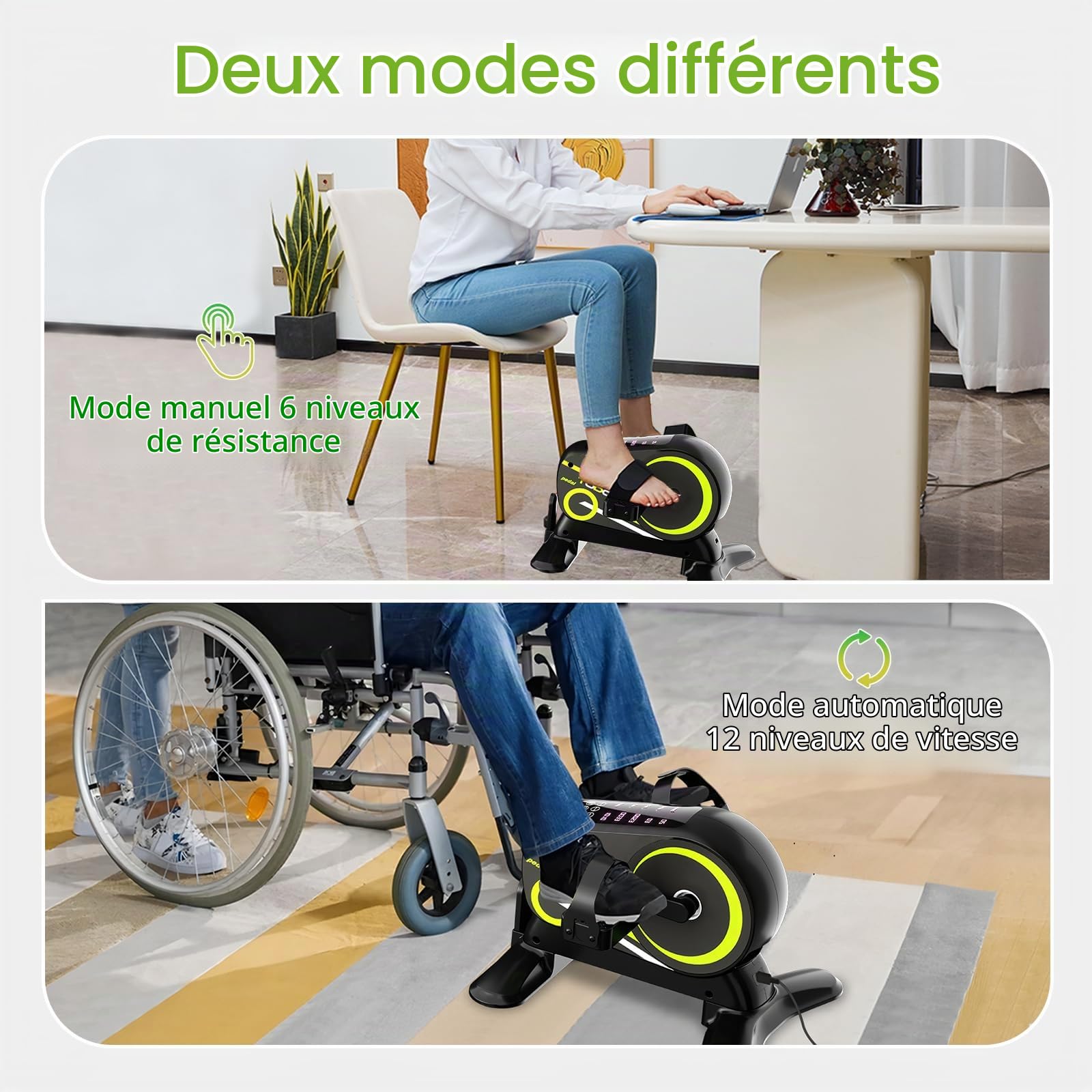 TODO Mini Vélo d'appartement Électrique avec 12 Niveaux de Vitesse, 6 Résistance Réglable Pedalier D'Appartement, Appareil pour les Jambes avec Moniteur LCD et Sangle Pied, Mode Auto & Manuel
