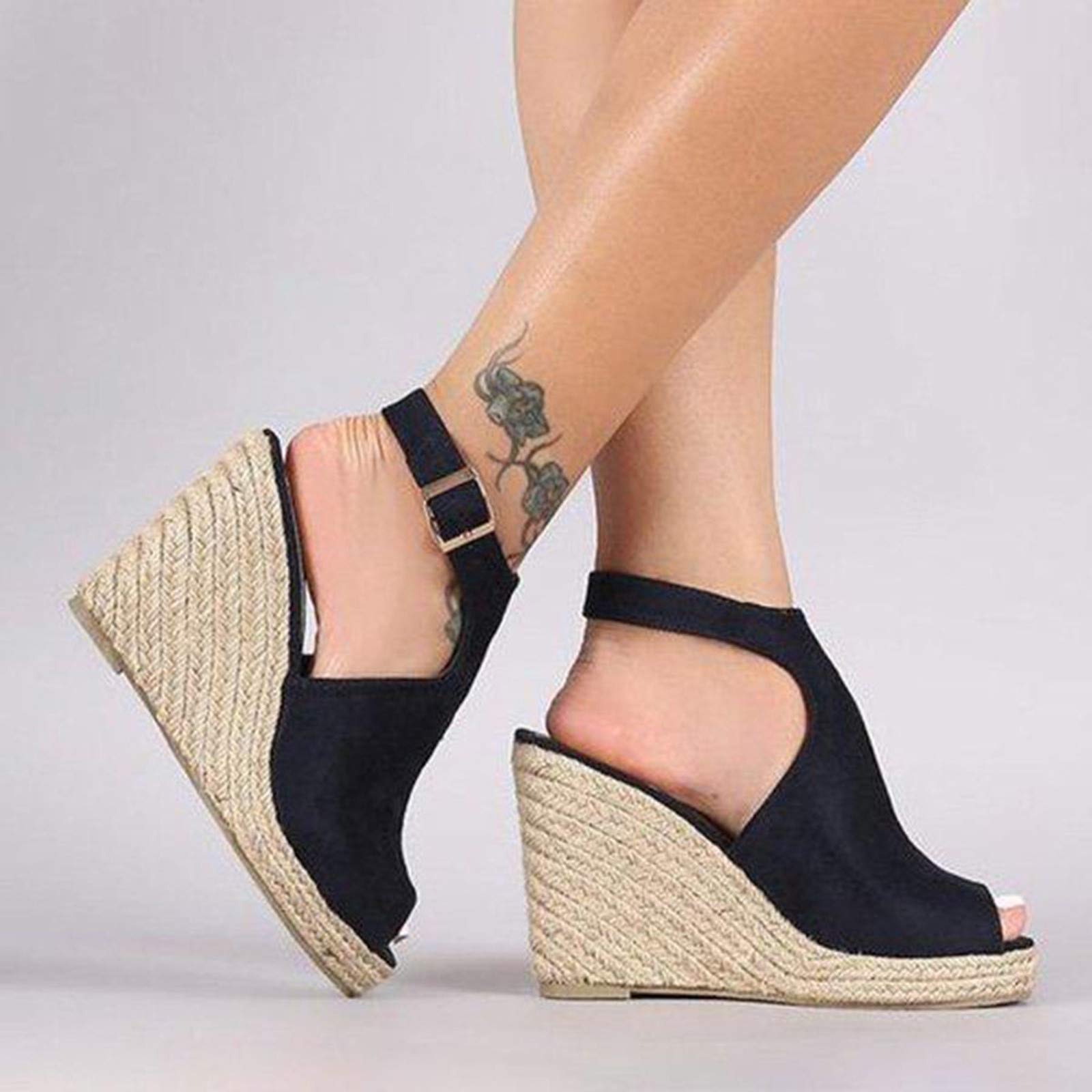 Dheva-C Wedge Sandals for Women Buckle Ankle Strap Open Toe Sandals for Women Dressy Summer Casual Sandals Comfortable Platform Shoes for Outdoor