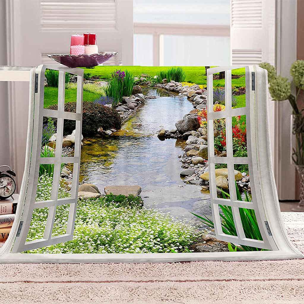 Couverture flanelle ruisseau de jardin pour des soirées cocooning au salon