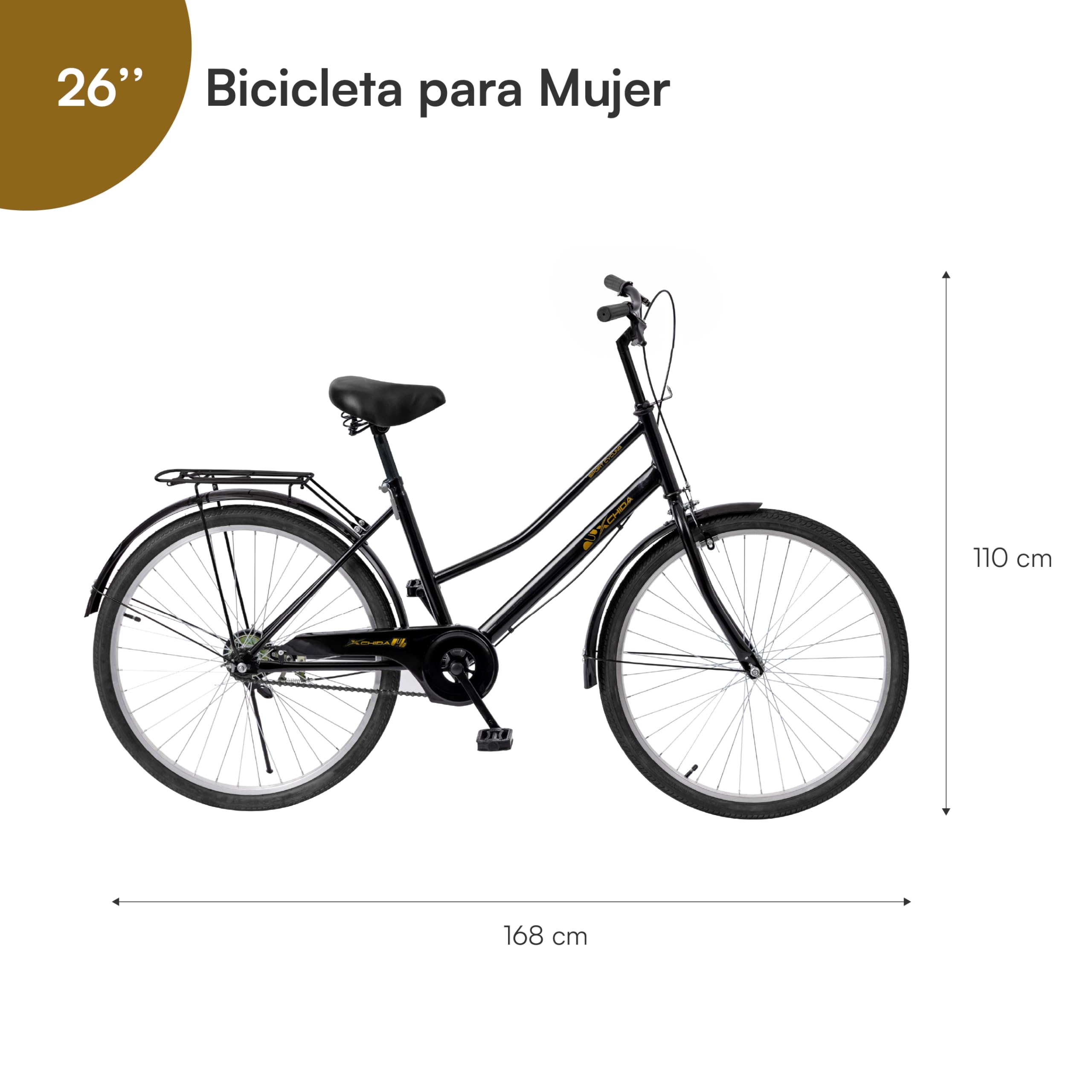 Baroni Home Bicicleta de paseo, manillar y sillín ajustables, bicicleta con doble freno delantero y trasero, bicicleta de ciudad, color negro, 168 x 110 cm