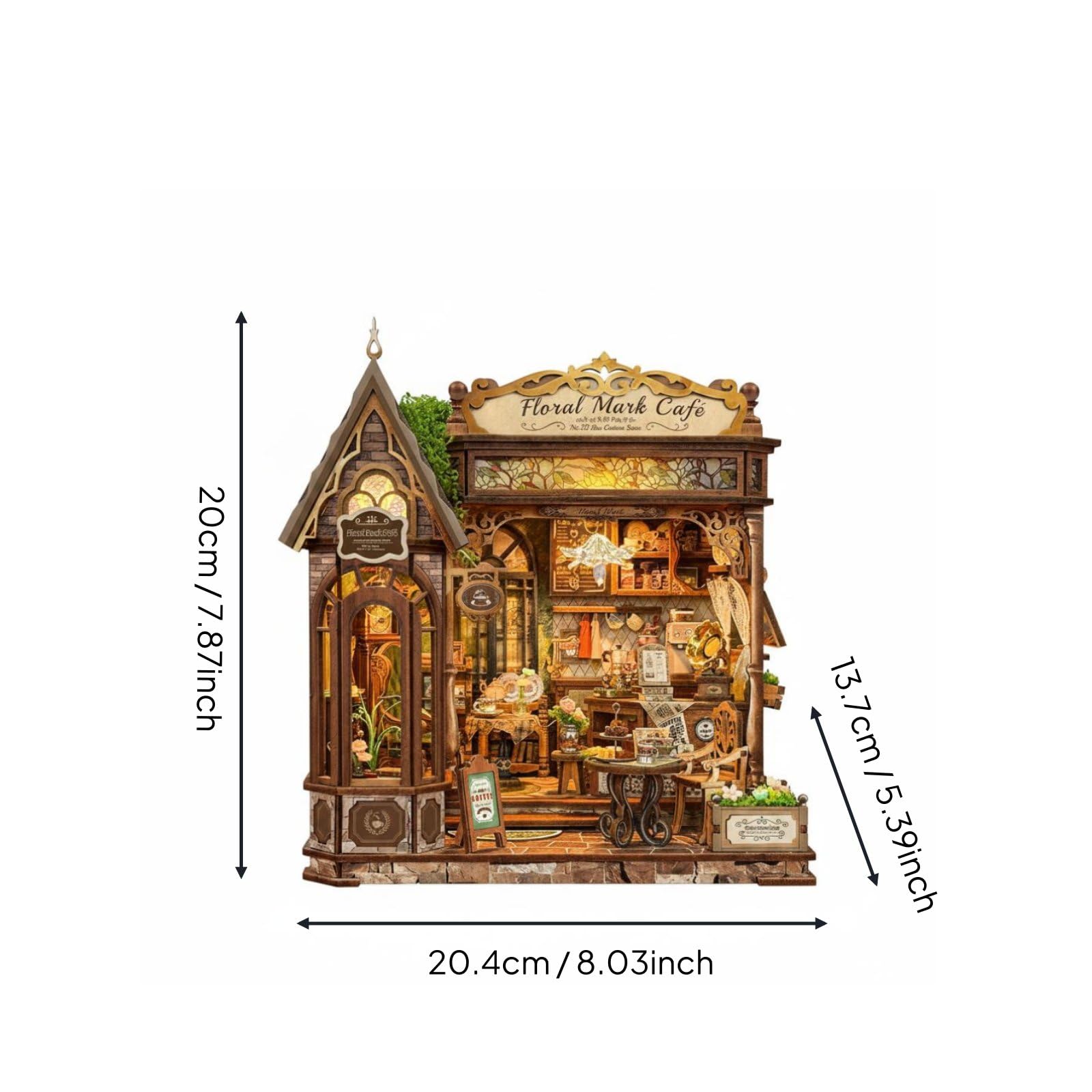 Milageto DIY Miniature House Miniaturhaus Bausatz Puppenhaus Holzbausatz Kaffeehaus Modell mit Sitzbereich Tresen Und Deko für Kreative für Erwachsene Büro Vitrine Zuhause