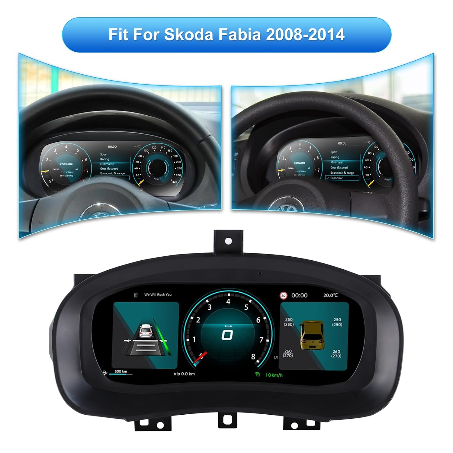 10.25 inch Digital Dash Instrument Cluster for Skoda Fabia 2008-2014, LCD Digital Panel Speedometer car Dashboard Replacement Digital Gauge Cluster