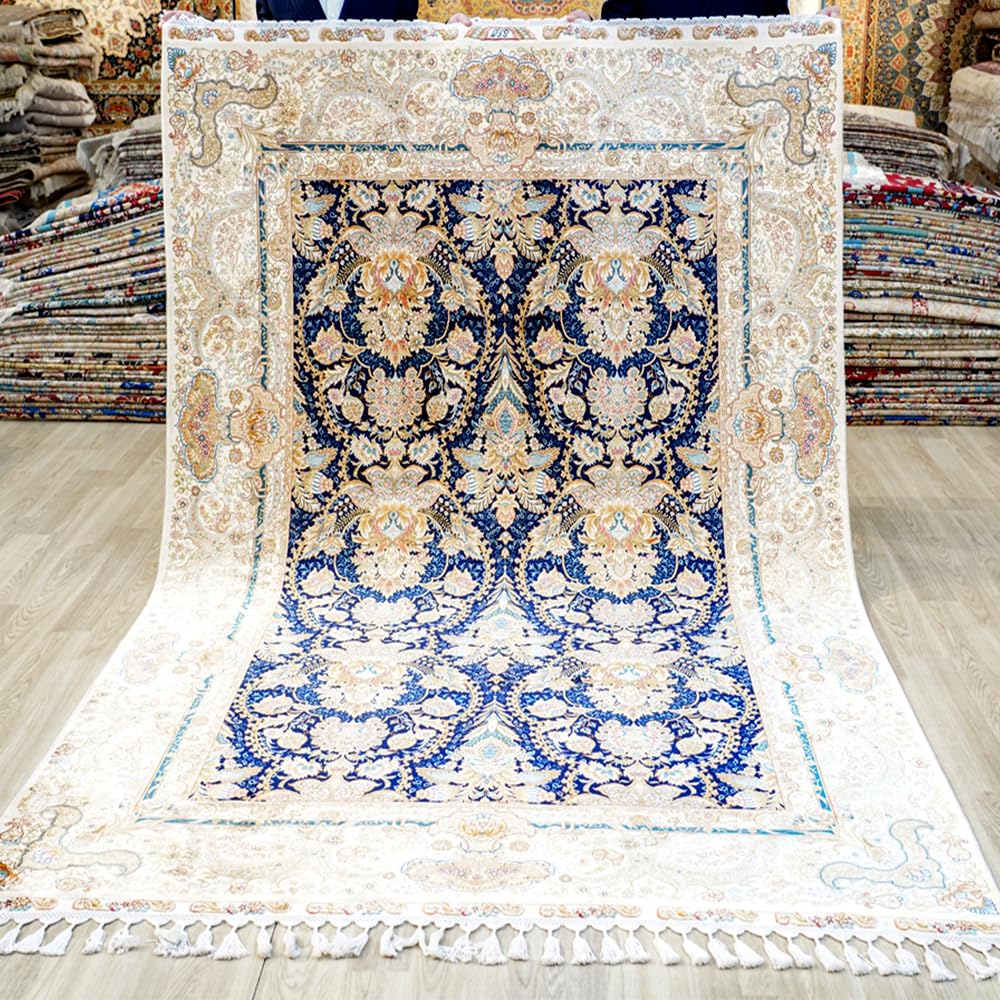 Yuchen Rug Handmade Silk Carpet 5 5x8 Green Handwoven Vintage Antique Medallion Luxury Oriental Silk Area Rug for