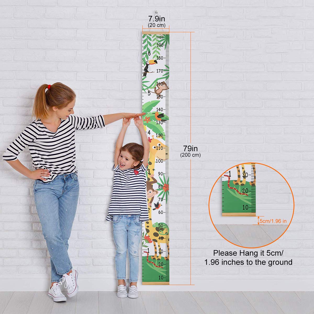 Regla para Colgar en la Pared para Bebés, Con Tabla de Crecimiento para Bebés para Decoración de Habitación de Guardería 200 x 20 cm