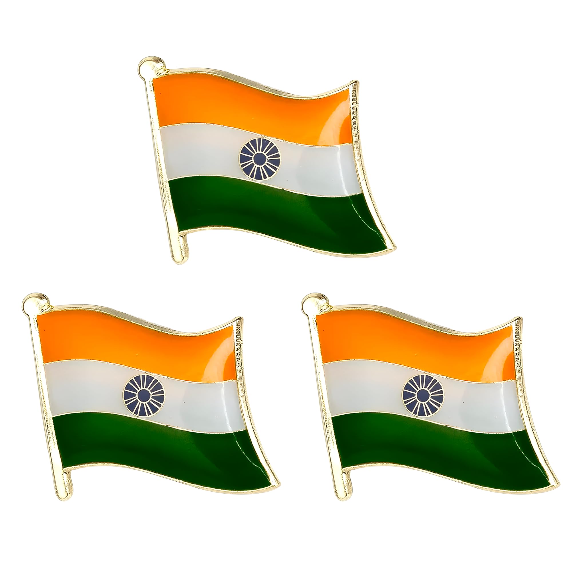 3 X India Indian Nation Country Flag Lapel Pin Badge by Panda Loco – 1.9cm x 1.6cm – Hard Enamel Tiranga Pins with Ashoka Chakra