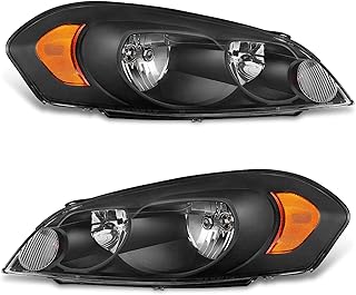 for 2006-2013 Impala Headlight Assembly compatible with 14-15 Chevy Impala Limited / 06-07 Chevy Monte Carlo Clear Lens Black Housing Amber Reflector Headlamp Replacement
