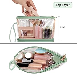 Ethereal Clear Makeup Bag, Green TSA Approved Toiletry Bag with Brushes Compartment Small Travel Make up Bags for Women