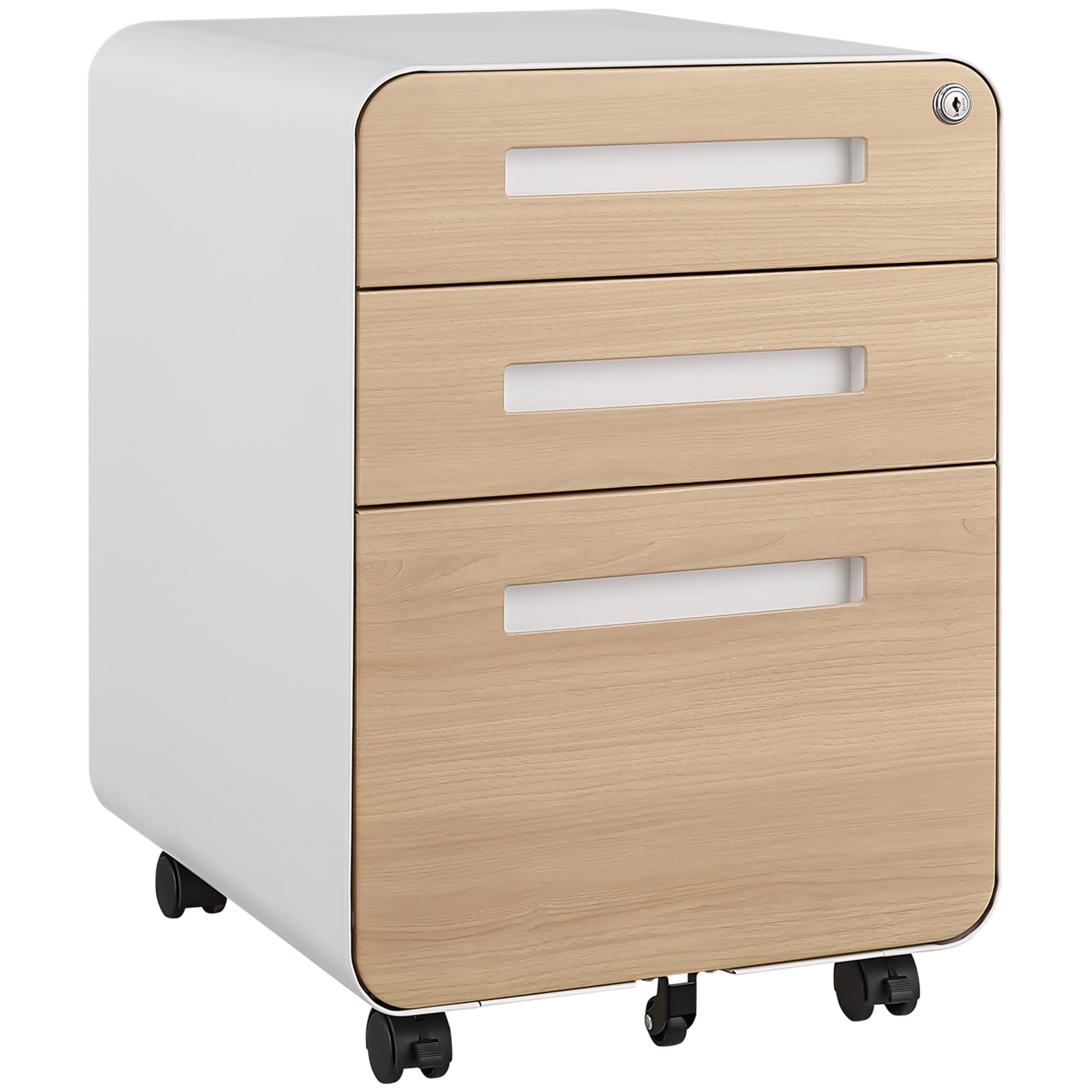 MilleLoom 3 Drawer File Cabinet for Home Office, Under Desk Mobile Filing Cabinet with Lock for A4/Letter/Legal Size, 5 Wheel Anti-tilt Rolling File