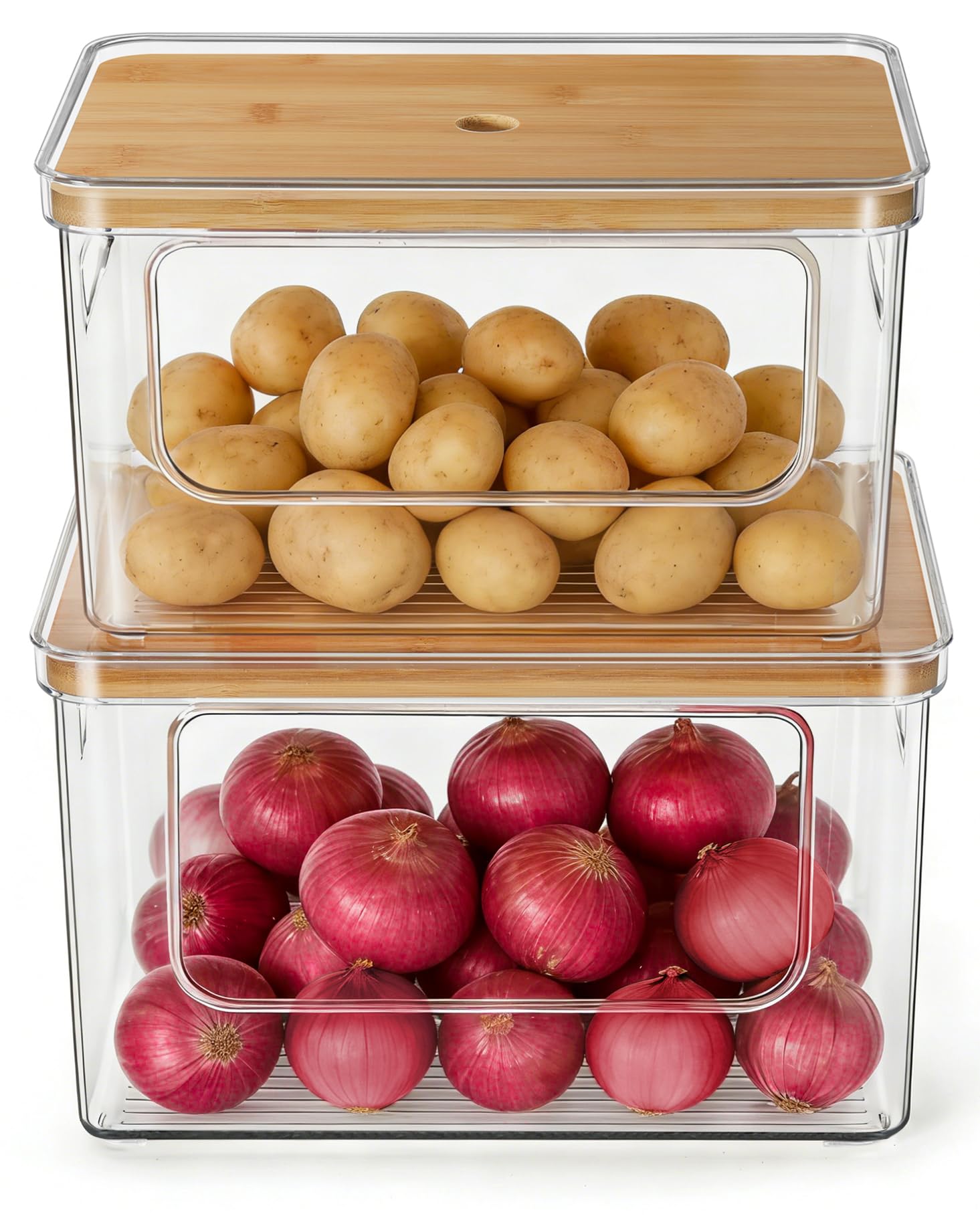 Photo 1 of Hudgan Clear Stackable Storage Bins with Bamboo Lids