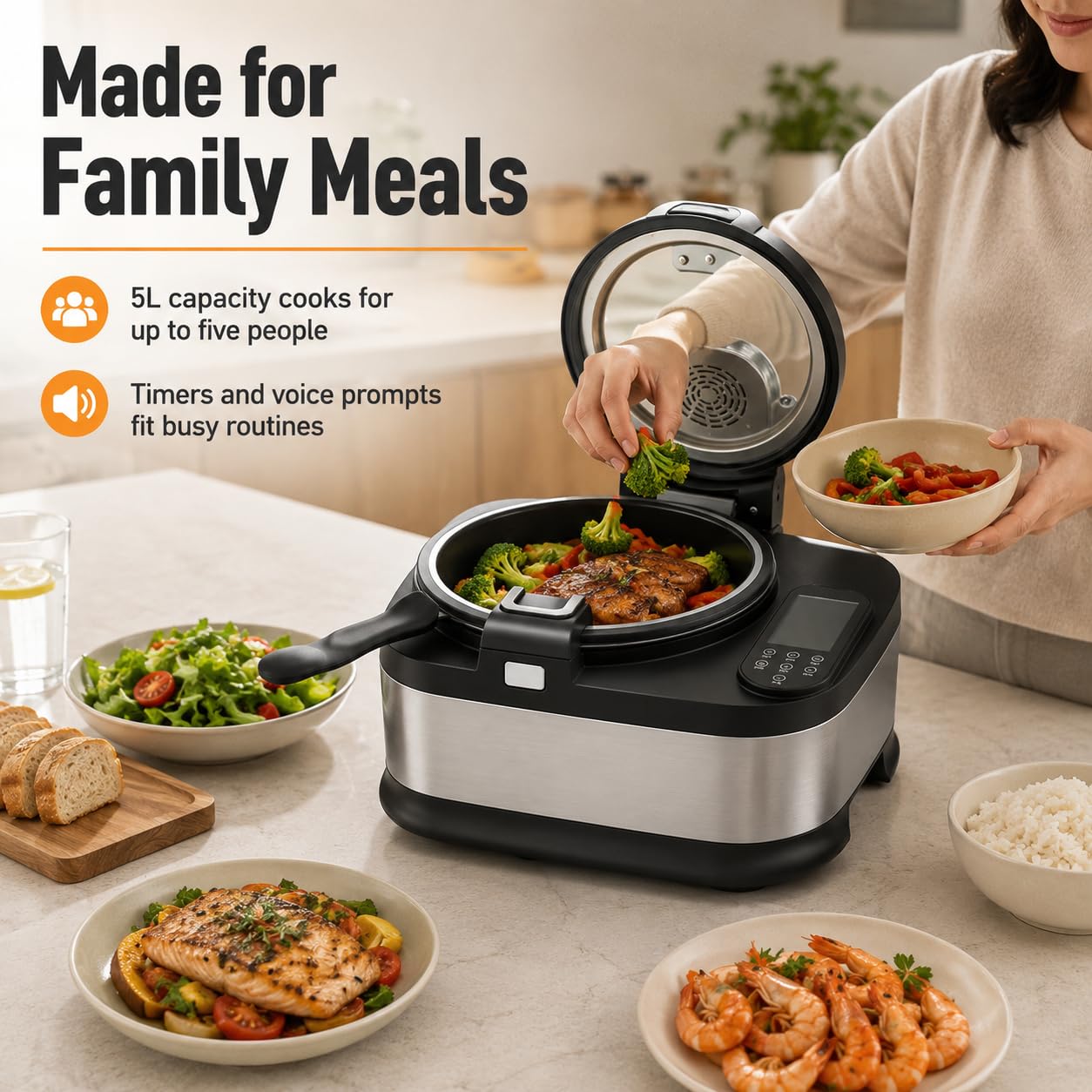 Machine à cuisiner automatique pour sauter et mijoter, capacité de 5 L