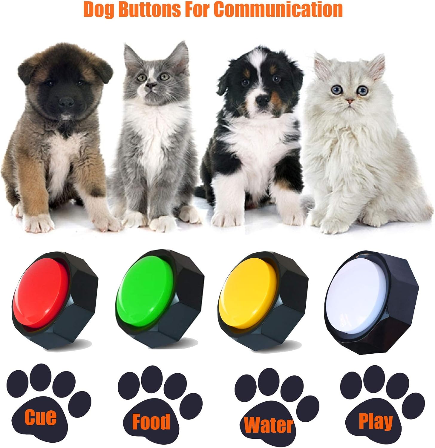 Hottest Sale U-Likee Recordable Button-Pet Training Buzzer-Custom Easy Button-Record & Playback Any 30s Message-Answer Buzzer (Red-Yellow-Green-White)