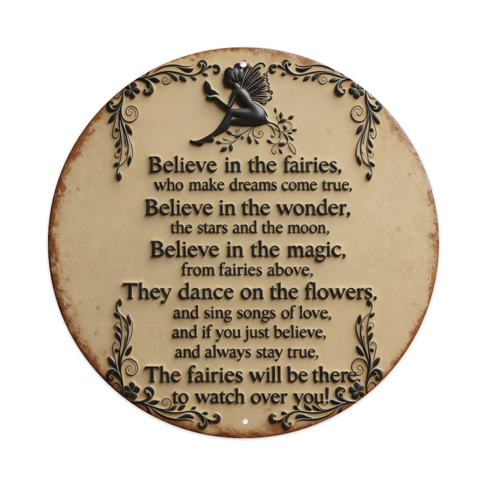 Zlatcbu Vintage Fairy Silhouette Floral Border Text Design Metal Tin Sign Retro Wall Art Poster, Decor For Home Living Room Bar Cafe Garage, 8X8 Inch